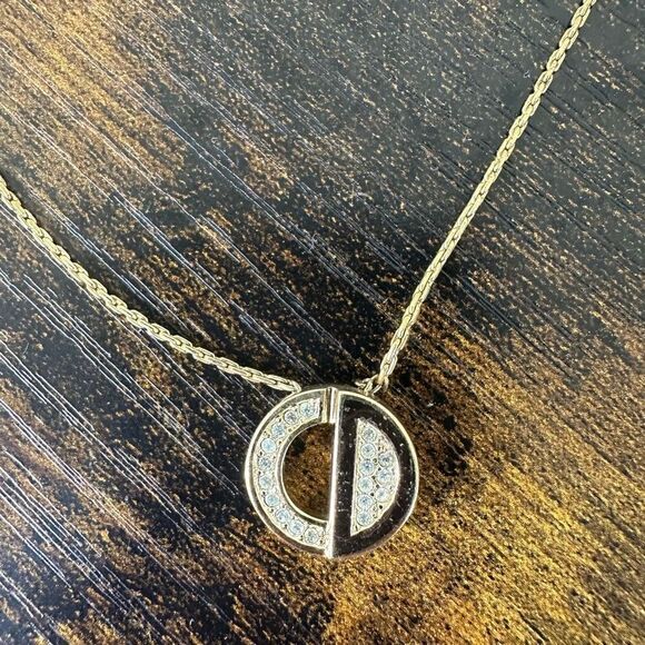Dior CD Logo Rhinestone Gold Tone Necklace - Picture 5 of 7